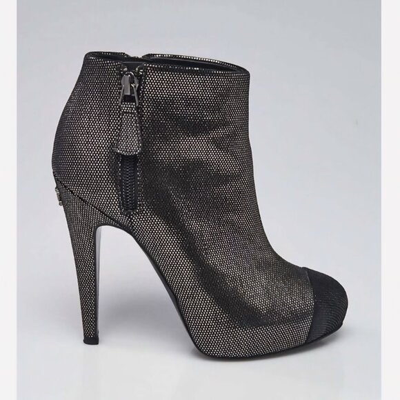 Chanel Silver Metallic Leather Cap Toe Ankle Boots - Picture 2 of 4